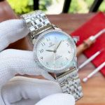 Copy Omega Women Silver Face Stainless Steel Strap Diamonds Bezel Watch 34mm